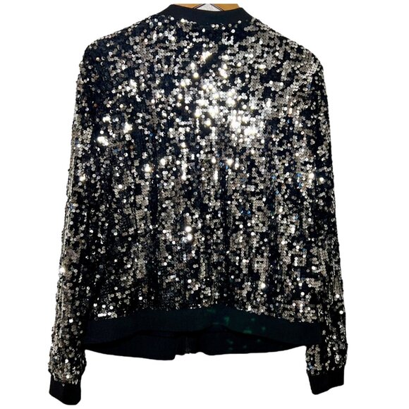 Zip Jacket with Sequins Occasion Event NYE Bling Party Stretch Pockets 2X - Picture 4 of 11